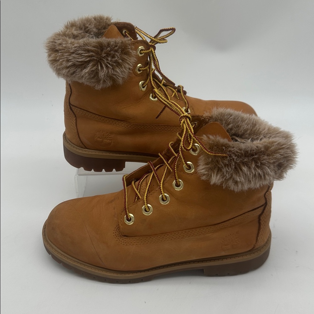 Timberland Wheat Premium 6 Inch Waterproof Faux Fur Winter Boot Girls Size 4.5